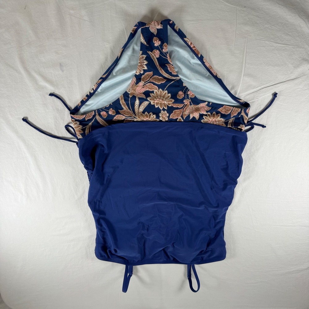 NWT Cupshe Women's Size XL Blue Ruched Tankini Floral Bikini Set DKA12D4E001UU - Picture 13 of 13